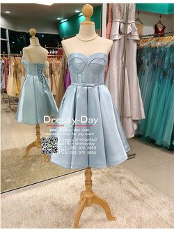 รหัส ชุดราตรียาว :PF047 ชุดราตรีสั้น เดรสออกงาน ชุดไปงานแต่งงาน ชุดแซก สีฟ้า เกาะอก เหมาะสำหรับงานแต่งงาน งานกลางคืน กาล่าดินเนอร์