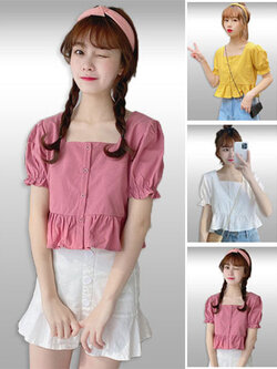 เสื้อครอปแฟชั่นแขนตุ๊กตาสวยหวาน มี3สี รหัส2312