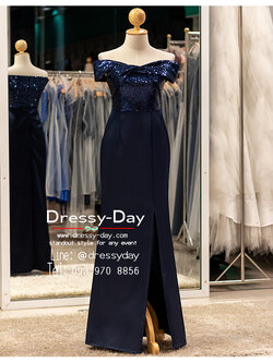 รหัส ชุดราตรียาว : PFL179 ชุดไปงานแต่งคนอ้วน ชุดราตรีคนอวบสวยๆ แบบมีแขน กระโปรงผ่าหน้า เรียบหรูดูแพง พร้อมส่ง