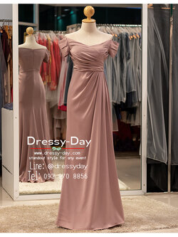 รหัส ชุดราตรียาว : PFL143 ชุดไปงานแต่งงาน มีแขน เปิดไหล่ ชุดราตรีพร้อมส่ง สวย เรียบ หรู ดูแพง พรางสะโพกไม่อ้วน