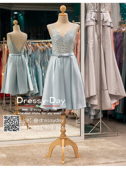 รหัส ชุดราตรีสั้น : PF077 ชุดไปงานแต่งตกแต่งลูกไม้ ชุดราตรีสั้นตัดเย็บด้วยผ้าลูกไม้งานสวย สีฟ้า ช่วงบนซีทรู ใส่ไปงานหมั้นก็เริ่ด งานแต่งงาน งานเลี้ยง งานประกวด งานรับปริญญา สวยน่ารักสุดๆ สำเนา