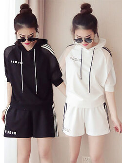 ชุดเซทเสื้อแฟชั่นมีฮู้ด กางเกงขาสั้น สไตล์สปอร์ต รหัส 1893
