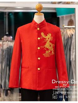 รหัส เสื้อจีนชาย : KPM029 เสื้อจีนชาย โบราณ ลายมังกร แขนยาว หล่อ เนี๊ยบ สง่า พร้อมส่ง