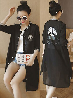 เสื้อคลุมแฟชั่นสีดำปริ้นท์น่ารักรหัส 1601