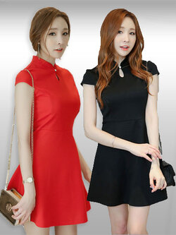 ชุดเดรสแฟชั่นคอจีนแบบสวยหวานเรียบร้อยมี2สีรหัส1984