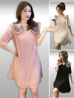 ชุดเดรสแฟชั่นทรงพลีทแบบสวยหวานสไตล์เกาหลี มี3สี รหัส 2118