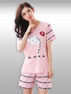 ชุดเซ็ทเสื้อกางเกงลายแมวหางยาวสุดน่ารัก รหัส2099