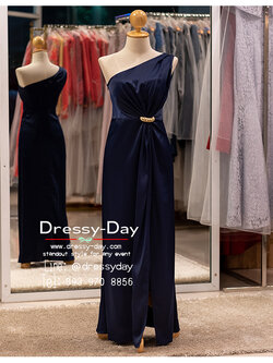 รหัส ชุดราตรียาว : PF172 ชุดไปงานแต่ง กลางคืน ไหล่เฉียง เรียบหรูดูแพง กระโปรงเดรป ใส่สวยมากค่ะ