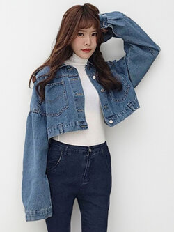 เสื้อคลุมยีนส์แฟชั่นแขนยาวตัวสั้นแต่งกระดุมหน้าหลังเก๋ๆ เท่ห์สไตล์เกาหลี รหัส 1974