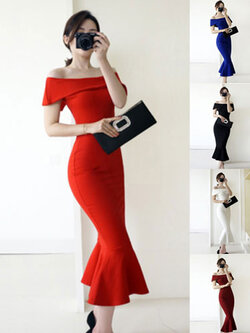 สินค้าพรีออเดอร์ ชุดเดรสแฟชั่นออกงานสไตล์เรียบหรู 5สี 4ไซส รหัส PO-Dress-017