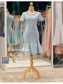 รหัส ชุดราตรีสั้น : PK018 ชุดแซก ชุดราตรี สีฟ้า แขนสั้นเรียบหรูเหมาะใส่ออกงานกลางคืน งานคอกเทล กระโปรงบาน