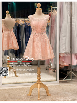 รหัส ชุดราตรีสั้น :PFS040 ชุดแซกตกแต่งกริตเตอร์ ชุดราตรีสั้นผ้าลูกไม้งานสวย สีชมพู สวยเก๋ ใส่ออกงานราตรีก็เหมาะ เหมาะใส่ออกงานกลางวัน กลางคืน งานแต่งงาน งานพรอม งานรับกระบี่