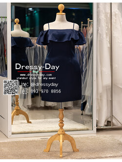 รหัส ชุดราตรี :PAS005 ชุดราตรีสั้น มีแขน ไหล่ปาด สีน้ำเงิน สวยเซ็กซี่ สง่า ใส่เป็นชุดไปงานแต่งงาน งานกาล่าดินเนอร์ งานเลี้ยง งานพรอม งานรับกระบี่