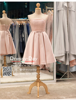 รหัส ชุดราตรีสั้น :PF006 ชุดราตรีสั้น เดรสออกงาน ชุดไปงานแต่งงาน ชุดแซก สีชมพู เกาะอก สวยหรูประดับมุก เหมาะสำหรับงานแต่งงาน งานกลางคืน กาล่าดินเนอร์