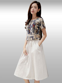 ชุดเซทเสื้อครอปแฟชั่นหลากสีคอกลมแขนสั้น มาพร้อมกระโปรงทรงยาวสีขาว รหัส 1867