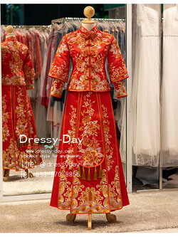 รหัส ชุดยกน้ำชา :KPL188 ชุดแต่งงานจีนโบราณตามประเพณี ลายดอกโบตั๋น สวย หรูอลังคู่ควรกับวันสำคัญของเจ้าสาว