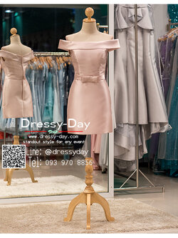 รหัส ชุดไปงานแต่ง : PFS014 ชุดราตรีสั้นสีชมพู เปิดไหล่ โอบไหล่ สวยหรูดูดีด้วยผ้าไหมทั้งชุด ใส่ไปงานแต่งกลางวัน กลางคืน งานเลี้ยง งานรับปริญญา งานพรอม ชุดเพื่อนเจ้าสาว