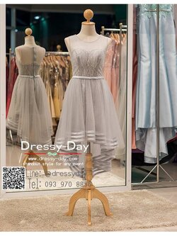 รหัส ชุดราตรี :PF066 ชุดแซก ชุดราตรียาว หรู สีเทา หน้าสั้นหลังยาว สวยเก๋มากๆ เหมาะสำหรับงานแต่งงาน งานกลางคืน กาล่าดินเนอร์