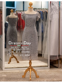 รหัส ชุดไปงานแต่งงาน : PK009 ชุดไปงานแต่งกลางวัน เดรสออกงาน สีเทา ใส่แล้วเรียบหรูไฮโซ