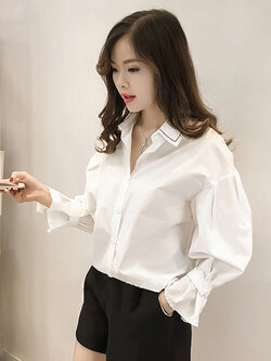 เสื้อแฟชั่นคอปก สไตล์เกาหลี รหัส 1596-สีขาว