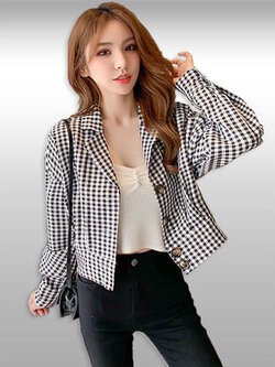 เสื้อคลุมแฟชั่นลายสก็อตสีดำแบบสวยสไตล์เกาหลี มี4ไซส