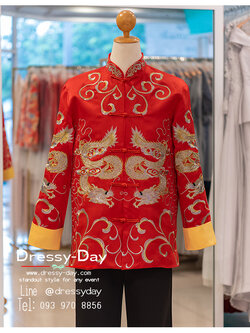 รหัส เสื้อจีนชาย : เสื้อจีนชาย ลายมังกร แขนยาว หล่อเท่ห์ หรูหราปังเกินต้าน พร้อมส่ง