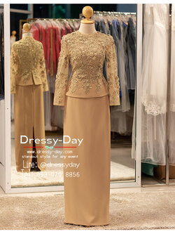 รหัส ชุดเจ้าภาพ : PFL199 ชุดแม่เจ้าสาวงานกลางวัน ชุดแม่เจ้าบ่าวตอนเช้า แบบไม่แก่ สวย เรียบหรู โดดเด่นสะกดทุกสายตา