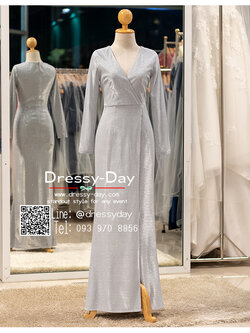 รหัส ชุดราตรียาว : PFL129 ชุดไปงานแต่ง พร้อมส่ง แบบมีแขน ชุดไปงานแต่งงานกลางคืน ธีม gliter เรียบ หรู ดูแพง คนอ้วนใส่สวย