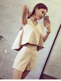 ชุดเซทเสื้อ กางเกงแฟชั่น สไตล์สวยหรู รหัส 1670-สีครีม