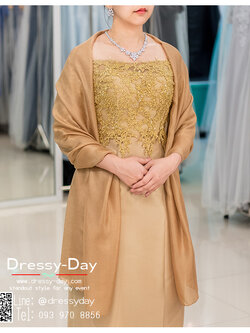 รหัส ชุดผ้าคลุมไหล่ : DD004 ผ้าคลุมไหล่ชุดราตรี ไปงานแต่ง ผ้าคลุมไหล่ชุดราตรีไซส์ใหญ่ เสื้อคลุมชุดราตรี พร้อมส่ง สวย เรียบหรู สีทอง