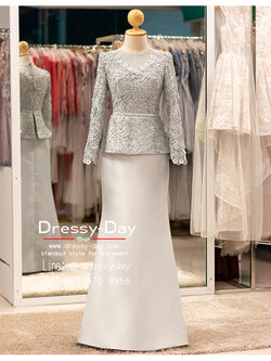 รหัส ชุดเจ้าภาพ : PFL216 ชุดแม่เจ้าสาวเรียบหรู ลูกไม้ไม่แก่ ชุดแม่เจ้าบ่าวตอนเช้า กลางวัน สวย หรู ทันสมัย