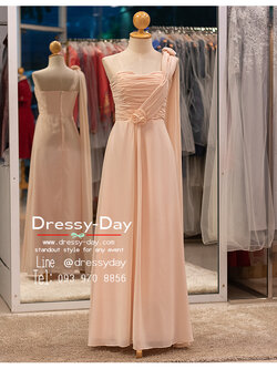 รหัส ชุดไปงานแต่ง : PFL231 ชุดไปงานแต่ง ไหล่เฉียงประดับดอกไม้ ผ้าชีฟอง คนอวบใส่สวยๆ ใส่ออกงานกลางวัน กลางคืนได้หลายโอกาส