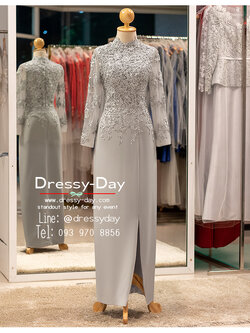 รหัส ชุดเจ้าภาพ : PFL214 ชุดแม่เจ้าสาวงานเช้า ชุดแม่เจ้าบ่าวตอนกลางวัน ชุดเจ้าภาพแขนยาว สวย หรู สง่างาม