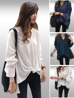 เสื้อแฟชั่นคอจีนผ่าแต่งทวิสต์ชายเสื้อด้านหน้ารหัส1980