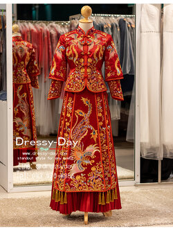 รหัส ชุดยกน้ำชา :KPL183 ชุดแต่งงานจีนโบราณสีแดง สวยหรูหรา อลังการแบบจัดเต็มตามประเพณีคนจีน