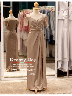 รหัส ชุดราตรียาว : PFL208 ชุดไปงานแต่งวัยรุ่น งานแต่งเช้า กลางวัน กลางคืน สวยเรียบหรูดูแพงสไตล์มินิมอล