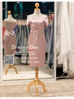 รหัส ชุดราตรี :PFS078 ชุดราตรีสั้น มีแขน เปิดไหล่ พร้อมส่ง สวย เรียบ หรู ดูแพง ใส่ไปงานแต่งงานกลางวัน กลางคืน คนอ้วนใส่สวยมาก