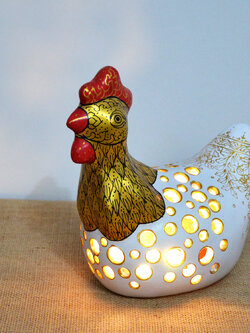 โคมไฟไก่นำโชค ขาวทอง