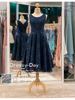รหัส ชุดราตรี :PFS021 ชุดแซกผ้าลูกไม้งานสวย ชุดราตรีสั้นหรูสีน้าเงินตกแต่งกริตเตอร์ช่วงเอว สวย สง่า ดูดีแบบเจ้าหญิง ใส่ไปงานแต่งงาน งานกาล่าดินเนอร์ งานเลี้ยง งานพรอม งานรับกระบี่