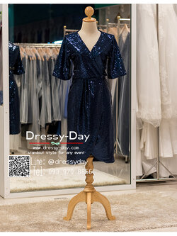 รหัส ชุดราตรี :PAS001 ชุดราตรีสั้น มีแขน ผ้าปักเลื่อมทั้งชุด คอวี สีน้ำเงิน/กรม/สีเนวี่บลู สวยเซ็กซี่ สง่า ใส่เป็นชุดไปงานแต่งงาน งานกาล่าดินเนอร์ งานเลี้ยง งานพรอม งานรับกระบี่