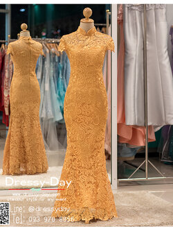 รหัส ชุดกี่เพ้า : KPL020 ชุดกี่เพ้าประยุกต์งานลูกไม้ทอสวยหรู สีทอง ชุดกี่เพ้าสวยๆ ซีทรูช่วงหน้าอก คัตติ้งเป๊ะมาก ใส่ออกงาน ไปงานแต่งงาน ใส่เป็นชุดพิธีกร ชุดเพื่อนเจ้าสาว ชุดถ่ายพรีเวดดิ้ง ชุดยกน้ำชา หรือ ใส่ ชุดกี่เพ้าแต่งงาน