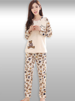 ชุดเซ็ทเสื้อกางเกงสีเบจลายลูกหมีสุดน่ารัก รหัส2166