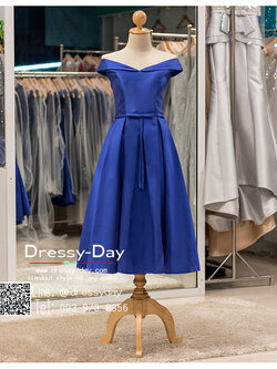 รหัส ชุดราตรีสั้น : bb056 ชุดแซก ชุดราตรี สีน้ำเงิน ผ้าไหม เปิดไหล่ ยาวเลยเข่า เรียบหรูเหมาะใส่ออกงานกลางคืน งานคอกเทล หมาะใส่ออกงานแต่งงาน งานกลางวัน กลางคืน ชุดเพื่อนเจ้าสาว