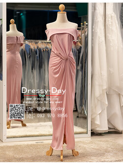 รหัส ชุดราตรียาว : PFL139 ชุดไปงานแต่ง จับเดรป แบบมีแขน ชุดไปงานแต่งงานกลางคืน เรียบ หรู ดูแพง คนอ้วนใส่สวย พร้อมส่ง