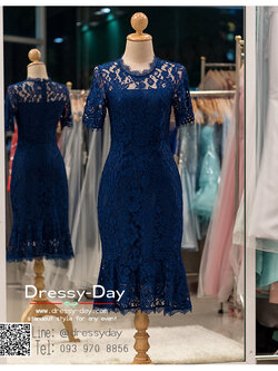 รหัส ชุดเจ้าภาพ :PK011 ชุดแซก ชุดราตรี สีน้ำเงิน ลูกไม้ มีแขนเรียบหรูเหมาะใส่ออกงานกลางคืน งานคอกเทล