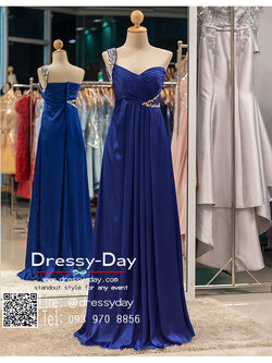 รหัส ชุดราตรี :PFL036 ชุดแซก ชุดราตรียาว หรู สีน้าเงิน ไหล่เฉียงตกแต่งคริสตัล สวยเก๋มากๆ เหมาะสำหรับงานแต่งงาน งานกลางคืน กาล่าดินเนอร์