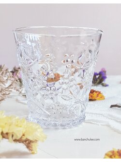 Vintage Short Glass Cup - Translucent Floral
