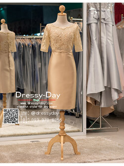 รหัส ชุดราตรี : PFS038 ชุดแซกผ้าลูกไม้งานสวยตกแต่งกริตเตอร์ ชุดราตรีสั้นหรูสีทอง สวย สง่า ดูดีแบบเจ้าหญิง ใส่เป็นชุดไปงานแต่งงาน งานกาล่าดินเนอร์ งานเลี้ยง งานพรอม งานรับกระบี่ มีแขน