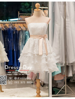 รหัส ชุดราตรีสั้น : BB113 ชุดแซก ชุดราตรี เกาะอก สีขาว เหมาะใส่งานแต่งงาน งานหมั้น งานกลางวัน กลางคืน ชุดถ่ายพรีเวดดิ้งใส่ถ่ายพรีเวดดิ้งแนวเจ้าหญิง