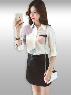 เสื้อเชิ๊ตแฟชั่นแต่งลายเก๋แบบสวยหวาน รหัส2171